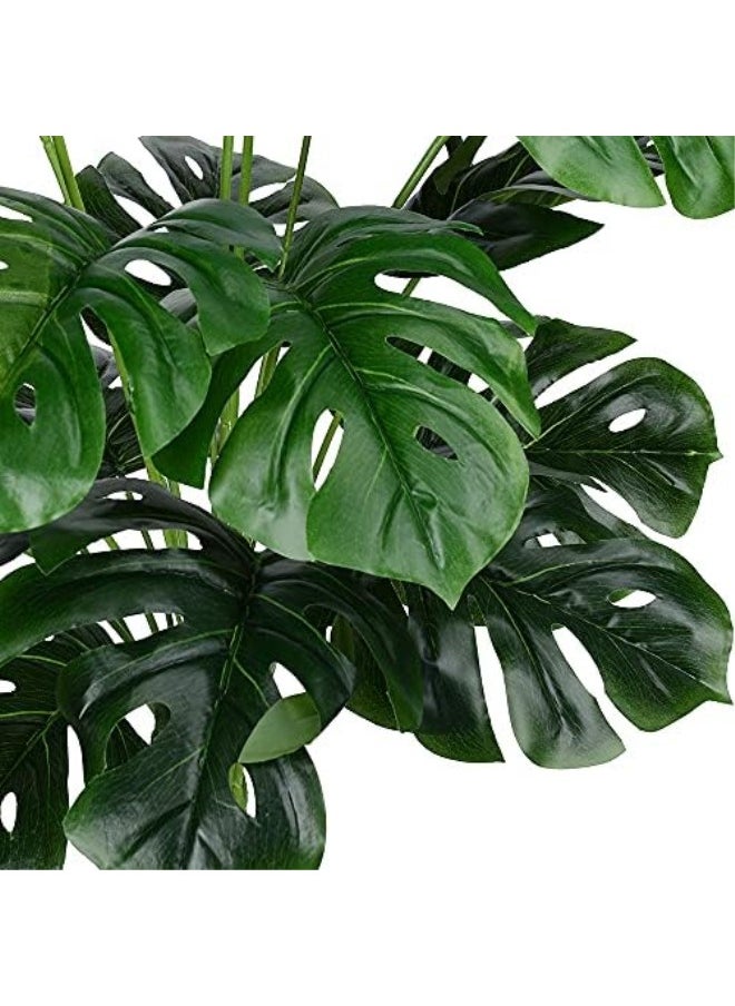 Artificial Monstera Deliciosa Plant，18 Leaves Artificial Tropical Monstera， Faux Fake Monstera Turtle Leaf Tropical Large Palm Tree Leaves Plant Outdoor UV Resistant Plastic Plants (C)