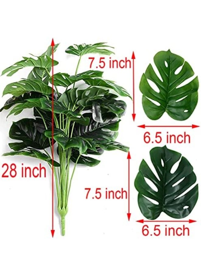 Artificial Monstera Deliciosa Plant，18 Leaves Artificial Tropical Monstera， Faux Fake Monstera Turtle Leaf Tropical Large Palm Tree Leaves Plant Outdoor UV Resistant Plastic Plants (E)