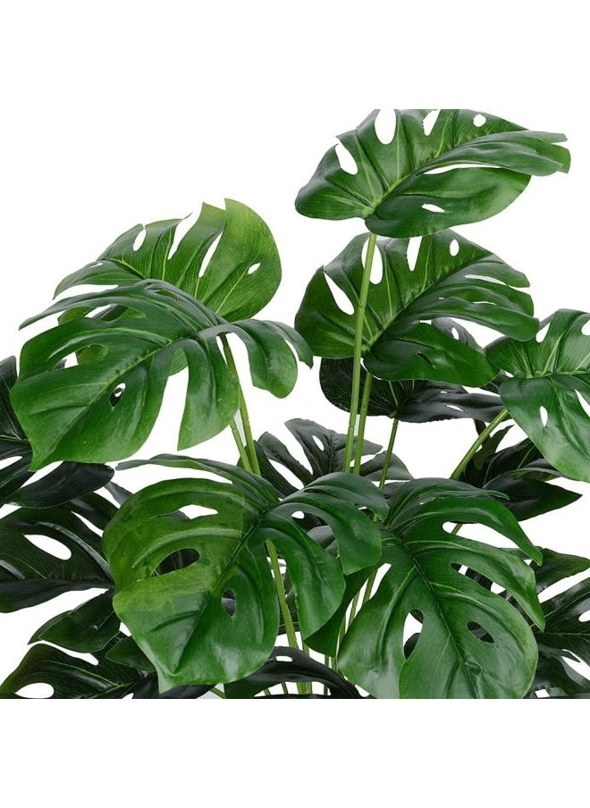 Artificial Monstera Deliciosa Plant，18 Leaves Artificial Tropical Monstera， Faux Fake Monstera Turtle Leaf Tropical Large Palm Tree Leaves Plant Outdoor UV Resistant Plastic Plants (A)