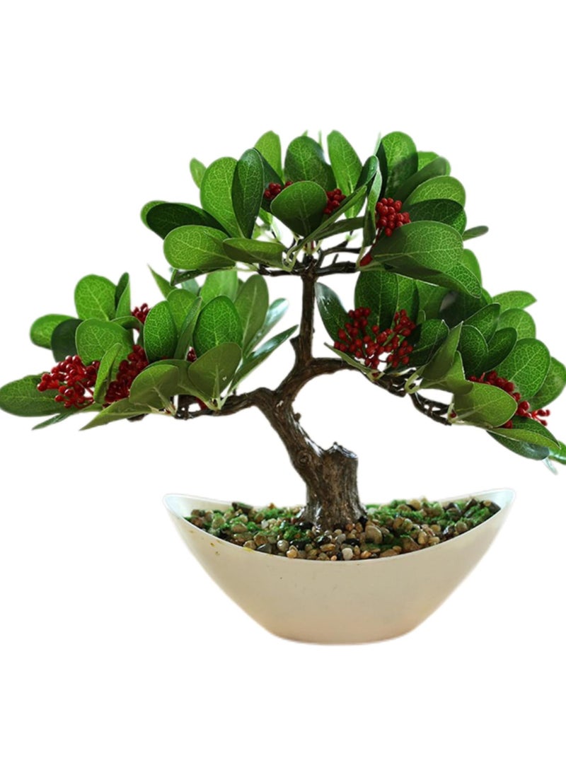 Artificial Plants Potted Plants Simulation Plastic Green Plants 26cm Suitable for Indoor Home Decoration Office Living Room Hotel Outdoor Greening (With flower pots) (red)