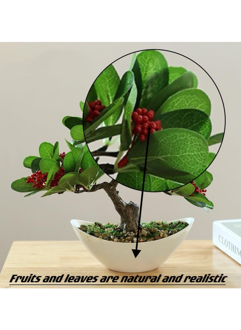 Artificial Plants Potted Plants Simulation Plastic Green Plants 26cm Suitable for Indoor Home Decoration Office Living Room Hotel Outdoor Greening (With flower pots) (red)