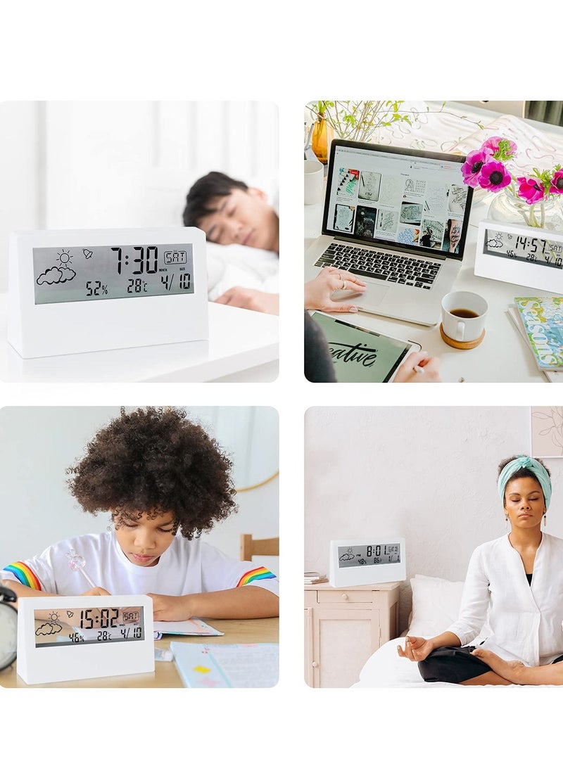 Digital Alarm Clock, KASTWAVE Digital Alarm Clock with Time/Date/Temperature Display  Sleep Timer Display LED Alarm Clock for Bedroom（White）