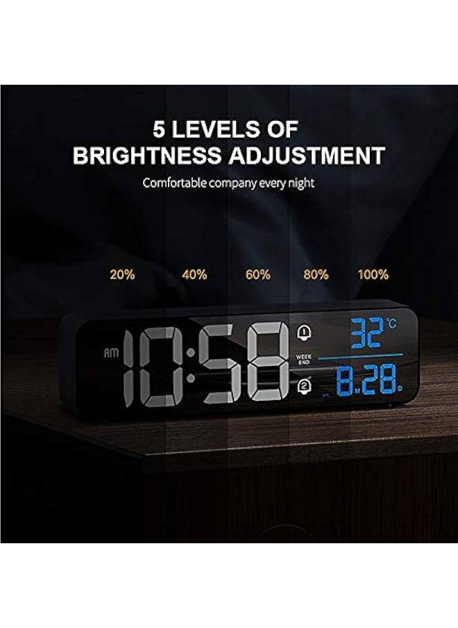 Digital Clock, Digital Clock Large Display, LED Digital Alarm Clock for Living Room, Rechargeable, Sound-Activated, Snooze, Date &Temp Display Digital Wall Clock, for Bedroom Kitchen Office, Black