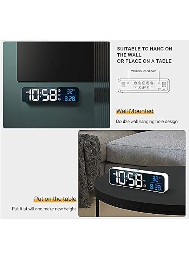 Digital Clock, Digital Clock Large Display, LED Digital Alarm Clock for Living Room, Rechargeable, Sound-Activated, Snooze, Date &Temp Display Digital Wall Clock, for Bedroom Kitchen Office, Black