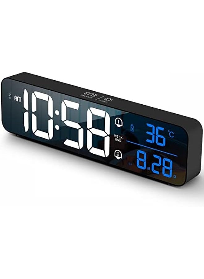 Digital Clock, Digital Clock Large Display, LED Digital Alarm Clock for Living Room, Rechargeable, Sound-Activated, Snooze, Date &Temp Display Digital Wall Clock, for Bedroom Kitchen Office, Black