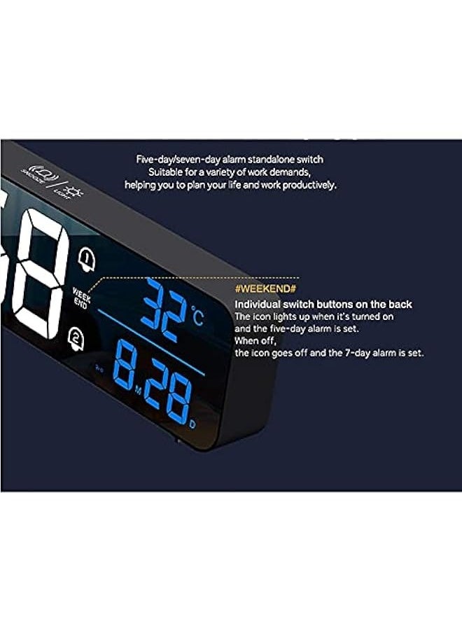 Digital Clock, Digital Clock Large Display, LED Digital Alarm Clock for Living Room, Rechargeable, Sound-Activated, Snooze, Date &Temp Display Digital Wall Clock, for Bedroom Kitchen Office, Black