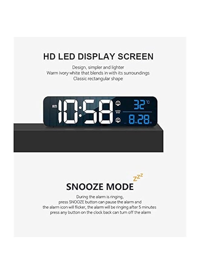 Digital Clock, Digital Clock Large Display, LED Digital Alarm Clock for Living Room, Rechargeable, Sound-Activated, Snooze, Date &Temp Display Digital Wall Clock, for Bedroom Kitchen Office, Black