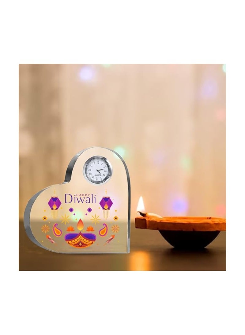 Diwali Special Heart-Shaped Crystal Clock Gift-Thoughtful Presents For Diwali Gifts For Your Friends And Family