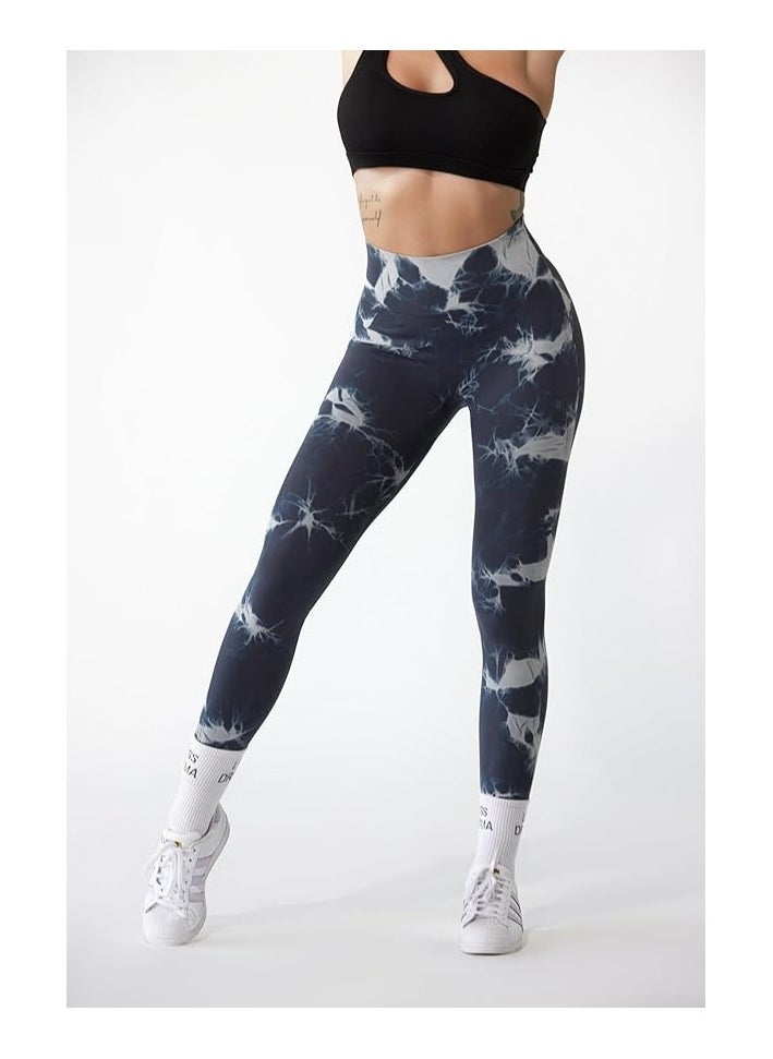 High-Waisted Marble Leggings for Women | Curve-Hugging Compression Pants for Workout and Yoga | Tummy Control & Anti-Cellulite Athleisure Leggings