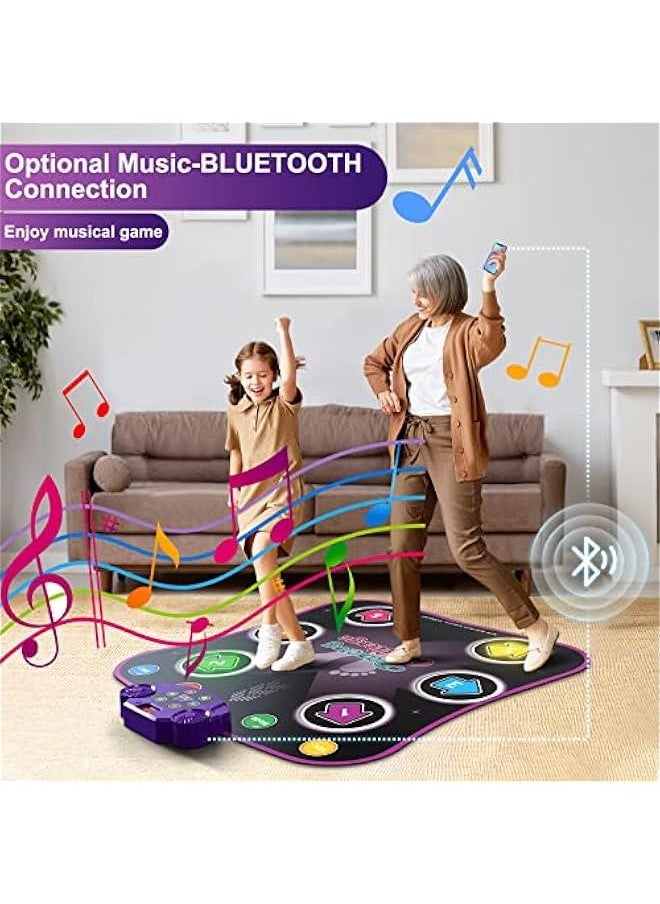 Dance Mat Toys for 3-12 Year Old Kids, Electronic Dance Pad with Light-up 6-on Wireless Bluetooth, Music Dance with 5 Game Modes, Birthday Toys Gifts for 3 4 5 6 7 8 9 10+ Year Old Girls