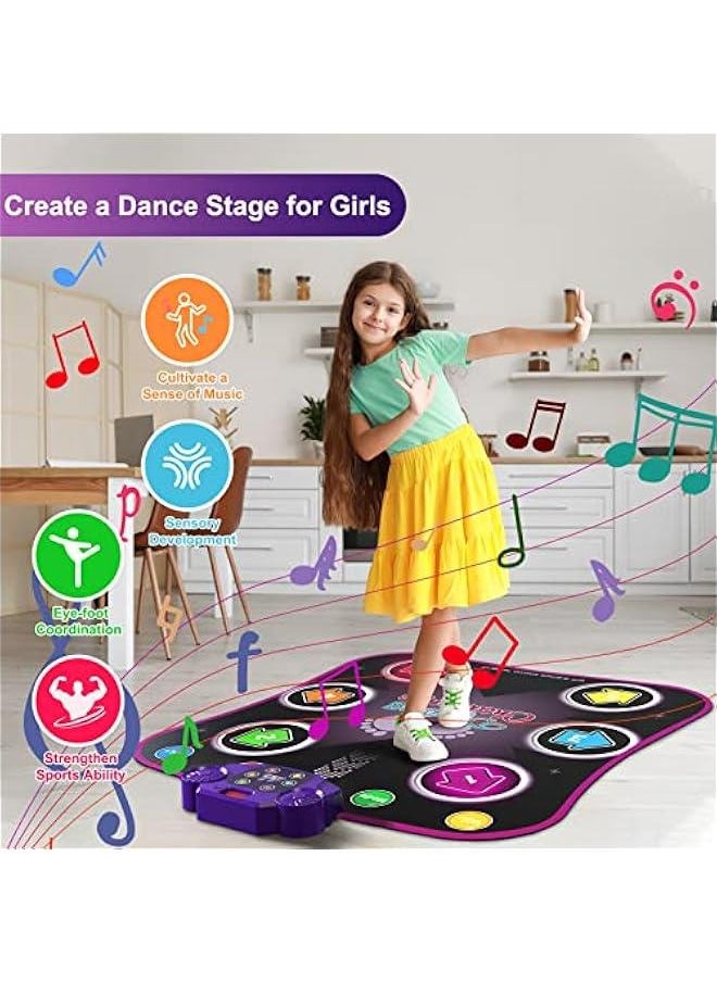 Dance Mat Toys for 3-12 Year Old Kids, Electronic Dance Pad with Light-up 6-on Wireless Bluetooth, Music Dance with 5 Game Modes, Birthday Toys Gifts for 3 4 5 6 7 8 9 10+ Year Old Girls