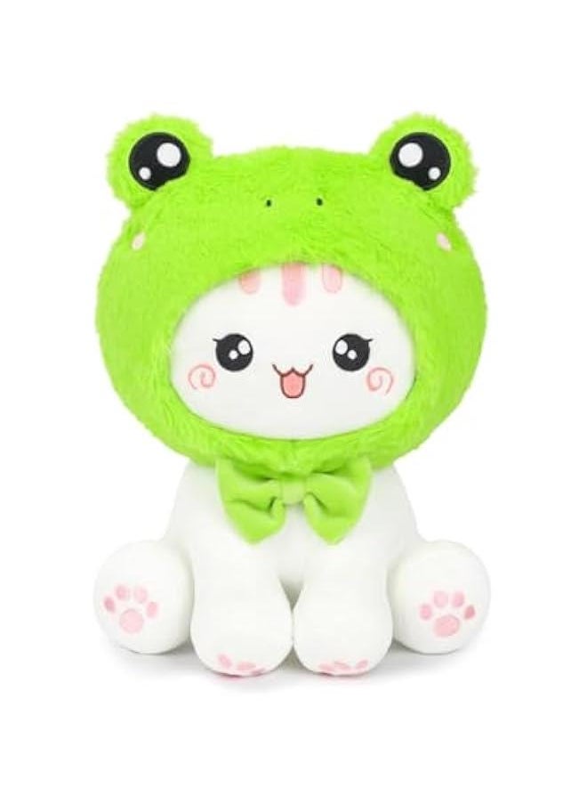 Cute Frog Cat Plush Toy 10 Kawaii Kitten Stuffed Animal, Cat Froggy Plushie Pillow Gift for Kids