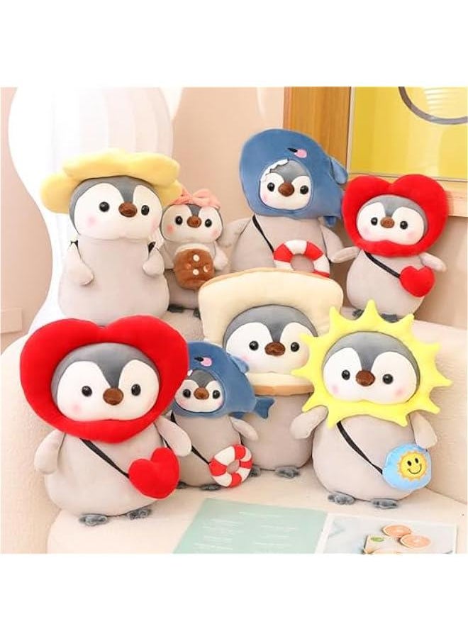 Cute Plush Penguin Stuffed Animal Pillow, 9.8 Soft Kawaii Penguin Plushies with Costume Toast Outfit Gifts for Kids