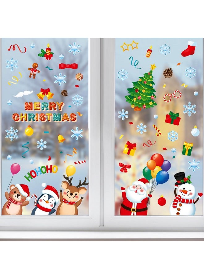 9 Sheets Christmas Window Clings,79 Pcs Double-Sided Christmas Window Stickers Decal For Party, Christmas Window Decorations With Santa Claus Reindeer, Merry Christmas Holiday Cling For Glass