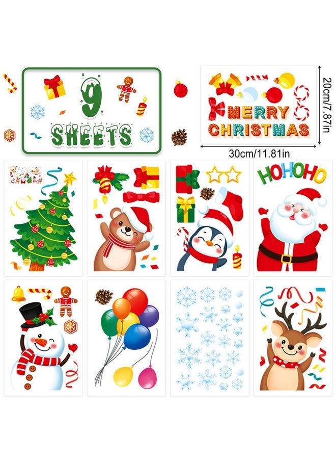 9 Sheets Christmas Window Clings,79 Pcs Double-Sided Christmas Window Stickers Decal For Party, Christmas Window Decorations With Santa Claus Reindeer, Merry Christmas Holiday Cling For Glass