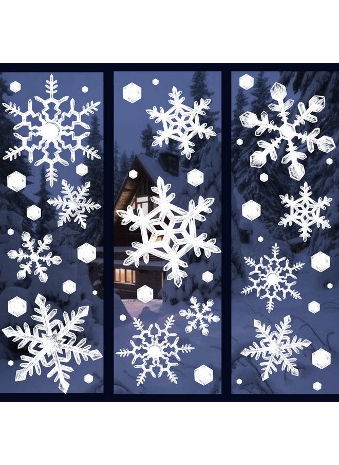 Christmas Decorations Indoor, 8 Sheets Extra Large Snowflakes Window Clings For Glass Windows, Realistic White Crystal Snowflakes Christmas Decor For Home Office, Xmas Holiday Party Supplies