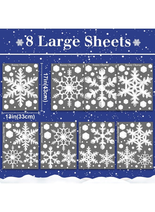 Christmas Decorations Indoor, 8 Sheets Extra Large Snowflakes Window Clings For Glass Windows, Realistic White Crystal Snowflakes Christmas Decor For Home Office, Xmas Holiday Party Supplies