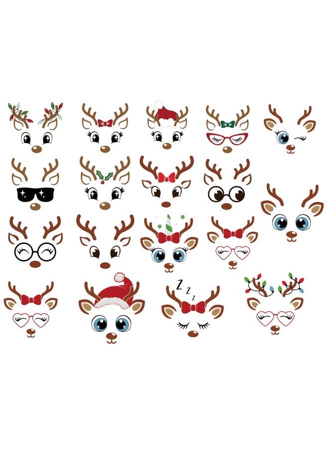 18 Pcs Christmas Reindeer Face Stickers For Christmas Ornaments, Vinyl Decals Diy Craft Art Stickers For Christmas Ball/Water Bottles/Wine Glass, For Home Christmas Window Sticker Party Decorations