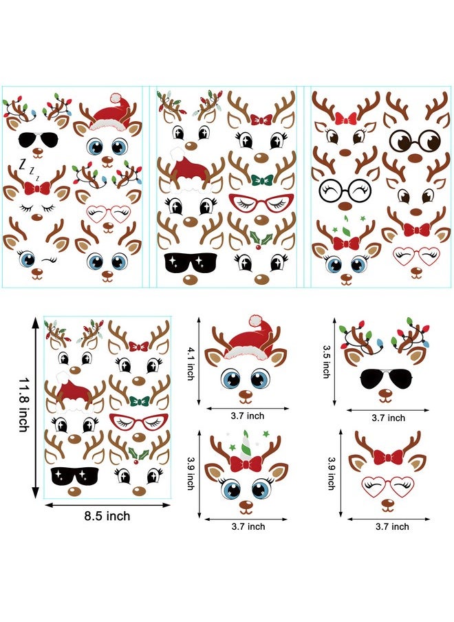 18 Pcs Christmas Reindeer Face Stickers For Christmas Ornaments, Vinyl Decals Diy Craft Art Stickers For Christmas Ball/Water Bottles/Wine Glass, For Home Christmas Window Sticker Party Decorations