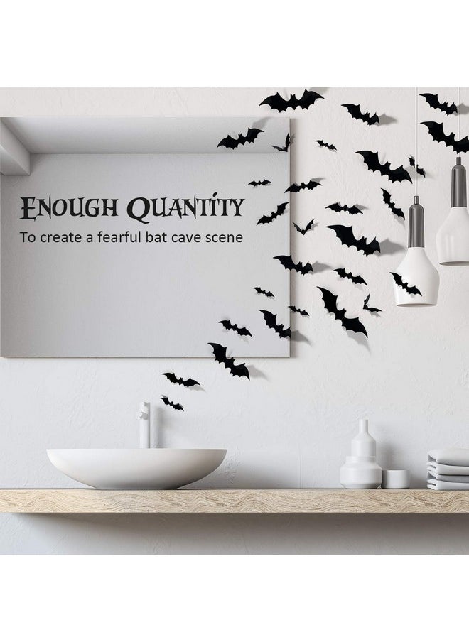 60Pcs Halloween Bats Decoration, 4 Different Sizes Realistic Pvc Black 3D Scary Bat Sticker For Home Decor Diy Wall Decal Bathroom Indoor Hallowmas Party Supplies