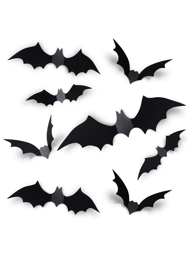 60Pcs Halloween Bats Decoration, 4 Different Sizes Realistic Pvc Black 3D Scary Bat Sticker For Home Decor Diy Wall Decal Bathroom Indoor Hallowmas Party Supplies