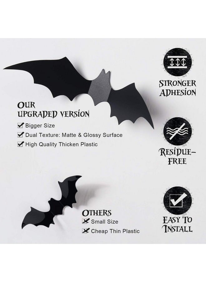 60Pcs Halloween Bats Decoration, 4 Different Sizes Realistic Pvc Black 3D Scary Bat Sticker For Home Decor Diy Wall Decal Bathroom Indoor Hallowmas Party Supplies