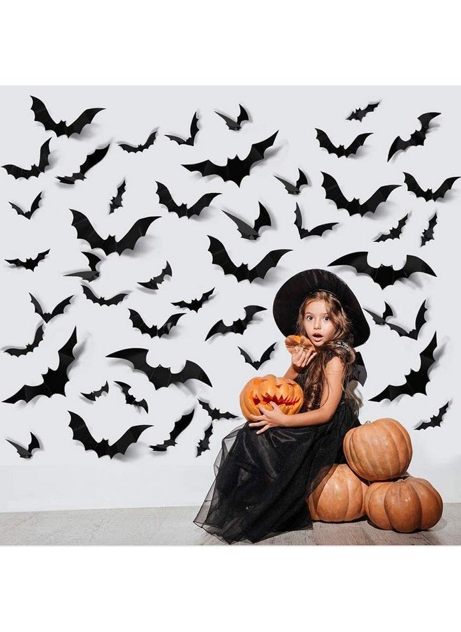 60 Pcs Diy Halloween Party Supplies 3D Decorative Scary Bats Wall Decal Wall Sticker, Halloween Eve Decor Home Window Decoration Set, Black