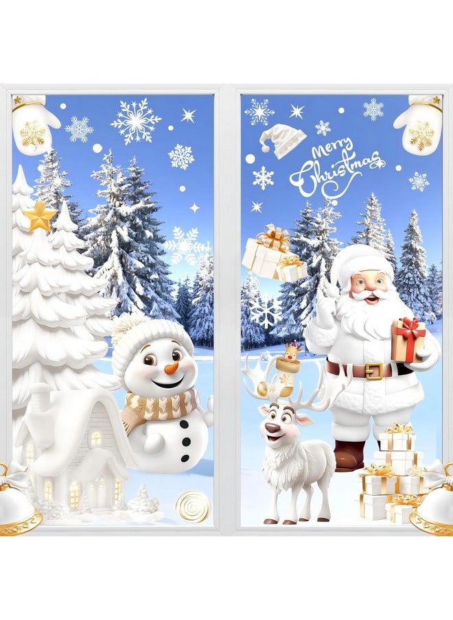 Christmas Window Clings, 190 Pcs Large 3D Reusable Christmas Window Stickers For Glass, 9 Sheets Double Sided Santa Claus Snowman Snowflakes Reindeer Stickers For Christmas Party Decorations