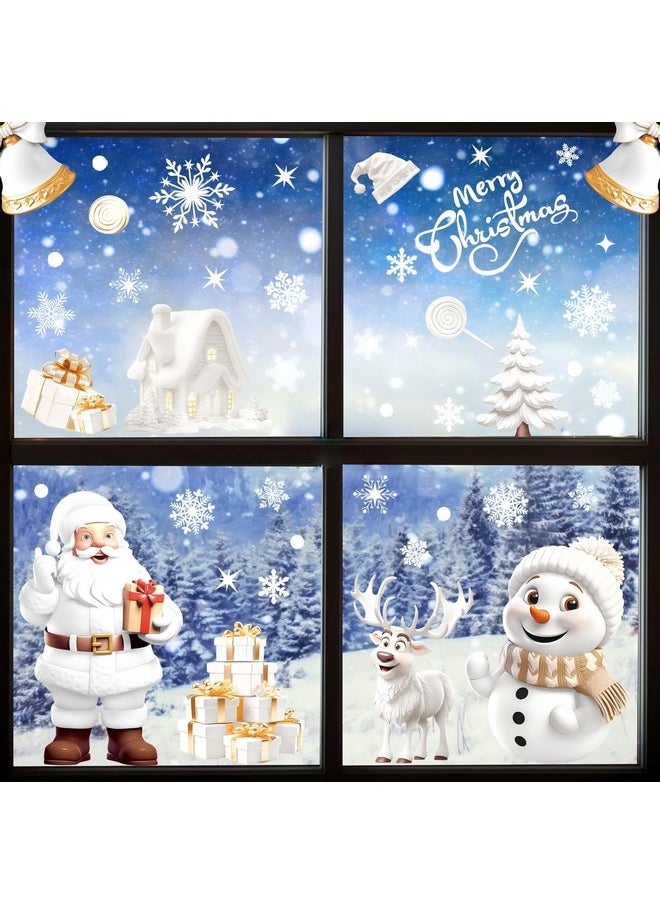 Christmas Window Clings, 190 Pcs Large 3D Reusable Christmas Window Stickers For Glass, 9 Sheets Double Sided Santa Claus Snowman Snowflakes Reindeer Stickers For Christmas Party Decorations