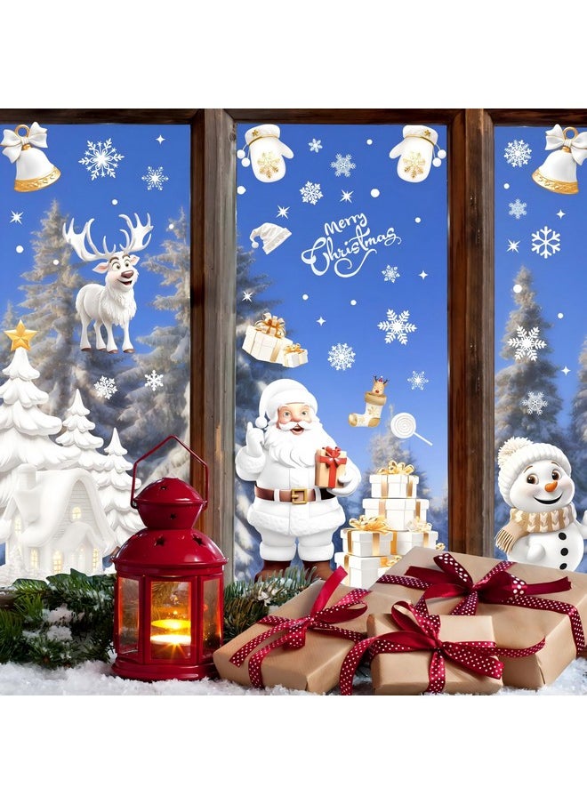 Christmas Window Clings, 190 Pcs Large 3D Reusable Christmas Window Stickers For Glass, 9 Sheets Double Sided Santa Claus Snowman Snowflakes Reindeer Stickers For Christmas Party Decorations