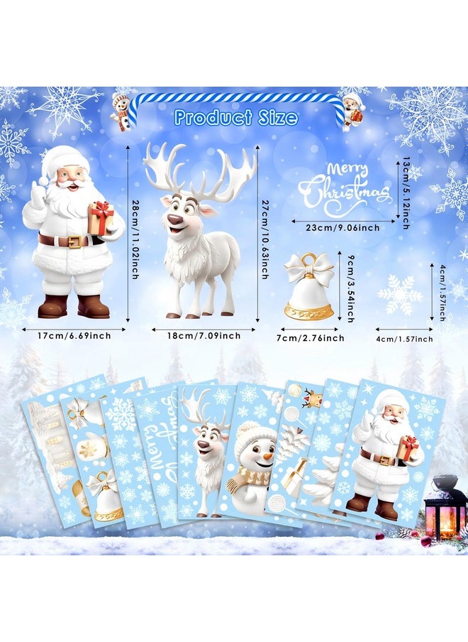 Christmas Window Clings, 190 Pcs Large 3D Reusable Christmas Window Stickers For Glass, 9 Sheets Double Sided Santa Claus Snowman Snowflakes Reindeer Stickers For Christmas Party Decorations