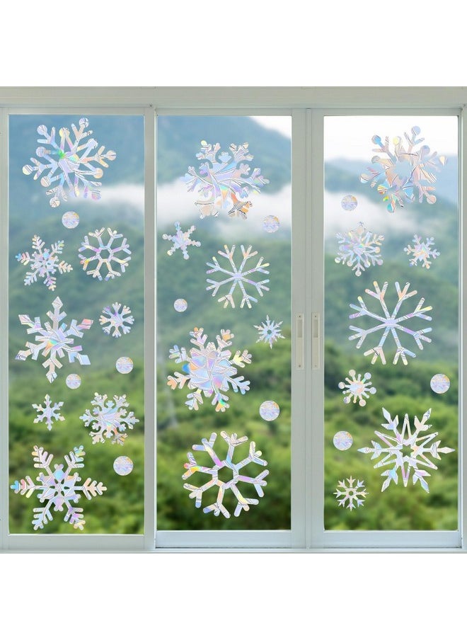 216Pcs Christmas Snowflake Window Clings For Glass Window Decorations, 8 Sheets Iridescent Static Snowflake Window Decal Stickers For Christmas Window Decor