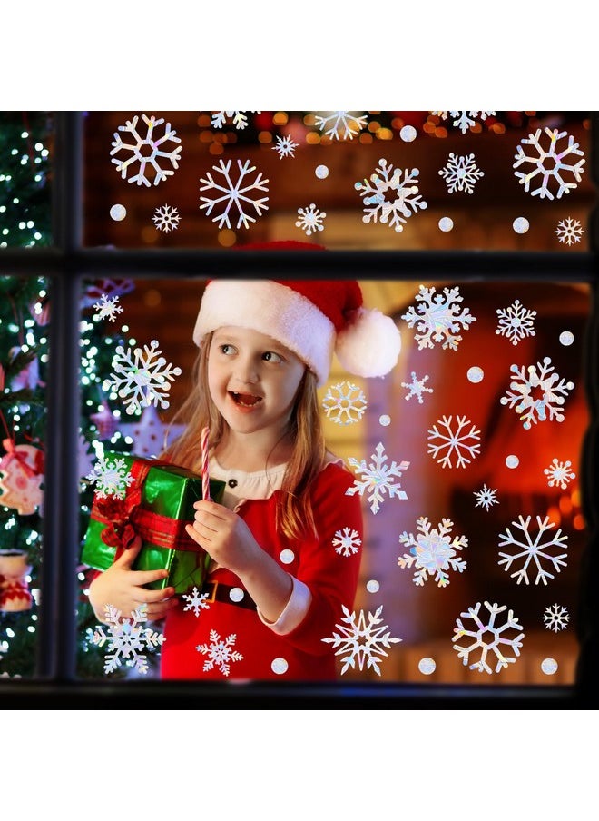 216Pcs Christmas Snowflake Window Clings For Glass Window Decorations, 8 Sheets Iridescent Static Snowflake Window Decal Stickers For Christmas Window Decor