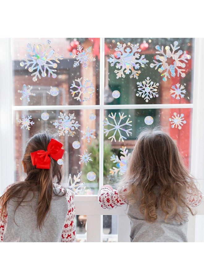 216Pcs Christmas Snowflake Window Clings For Glass Window Decorations, 8 Sheets Iridescent Static Snowflake Window Decal Stickers For Christmas Window Decor