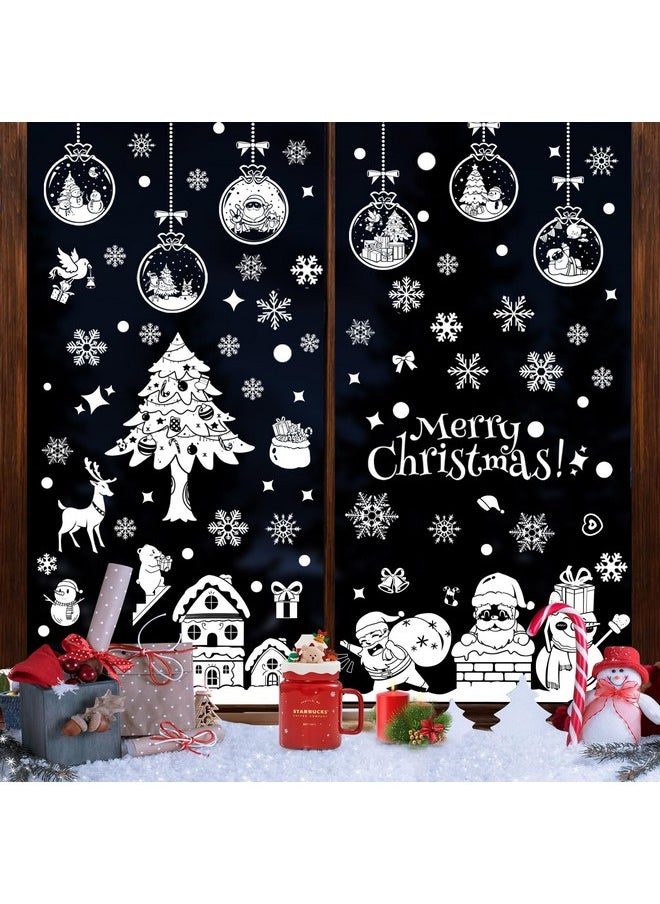 Christmas Window Clings, 9 Sheets White Window Stickers With Snowflakes, Snowman, Xmas Tree, Santa Claus, 136 Pcs Reusable Double Sided Window Decals, Christmas Decor For Winter, Holiday