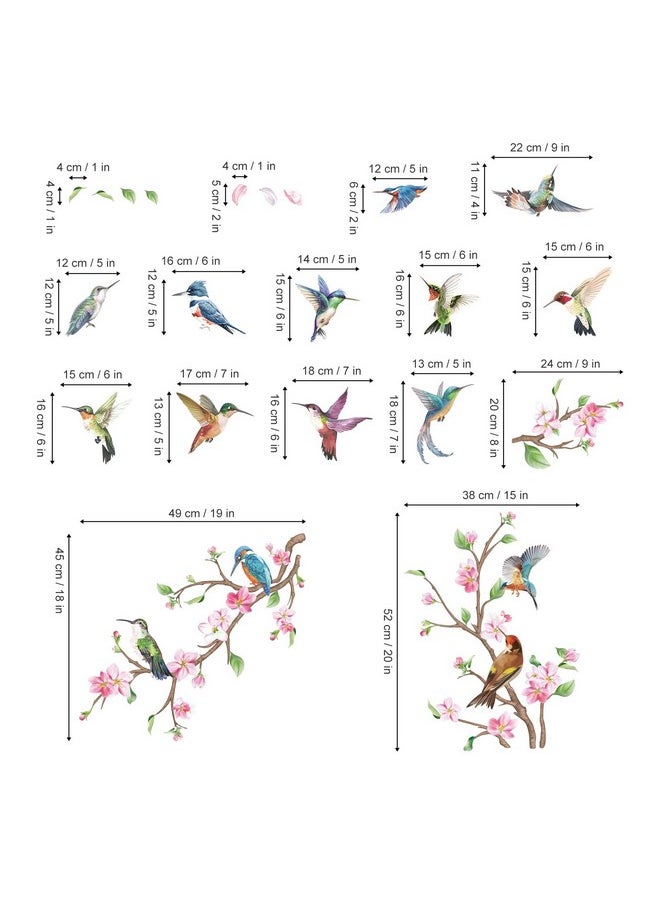 Hummingbirds Spring Easter Double Sided Window Clings Flowers Branch And Birds Window Decals Anti-Collision Glass Window Doors Window Stickers