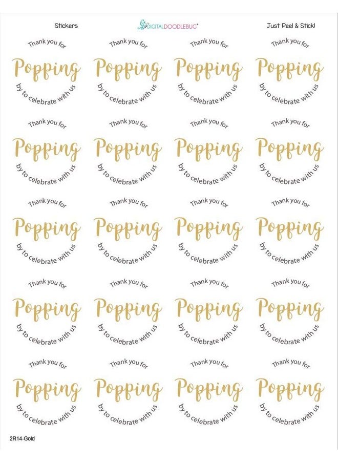 1.9 Inch 60 Labels Thanks For Popping By To Celebrate With Us Wedding Stickers (Gold)