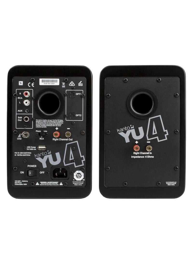 Kanto YU4MB Powered Speakers with Bluetooth and Built-in Phono Preamp | Auto Standby and Startup | Remote Included | 140W Peak Power | Pair | Matte Black