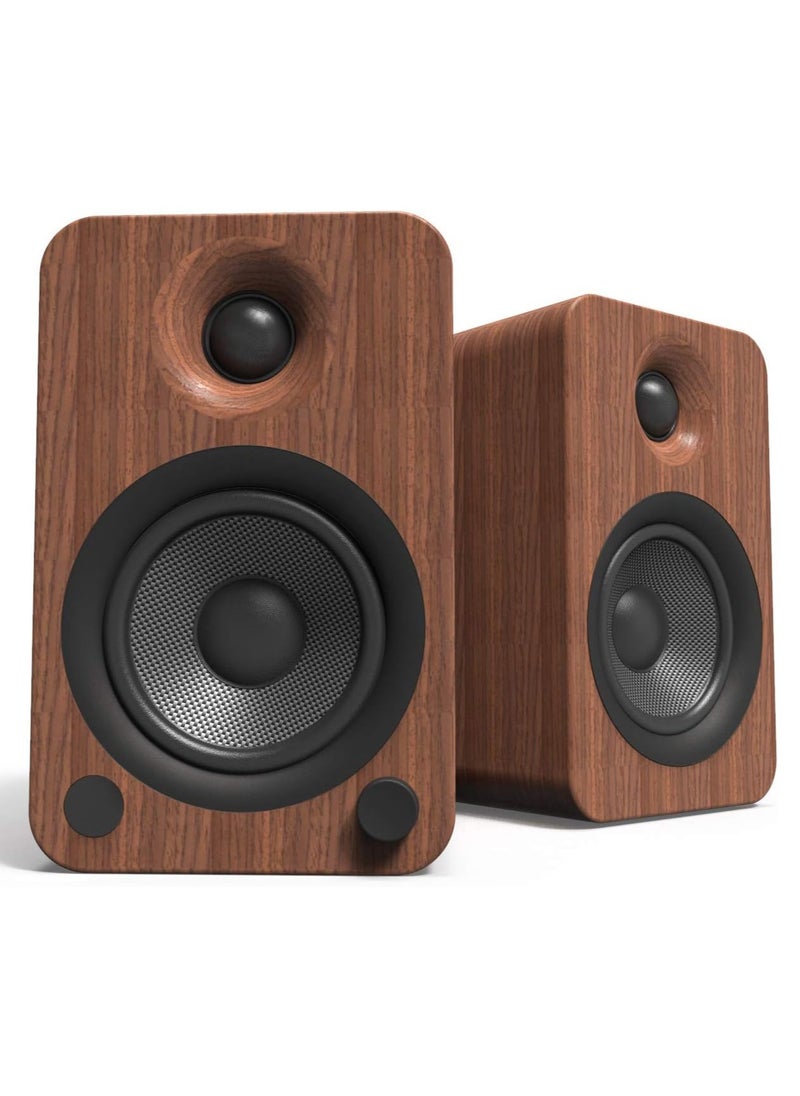 Kanto YU4WALNUT Powered Speakers with Bluetooth and Built-in Phono Preamp | Auto Standby and Startup | Remote Included | 140W Peak Power | Pair | Walnut