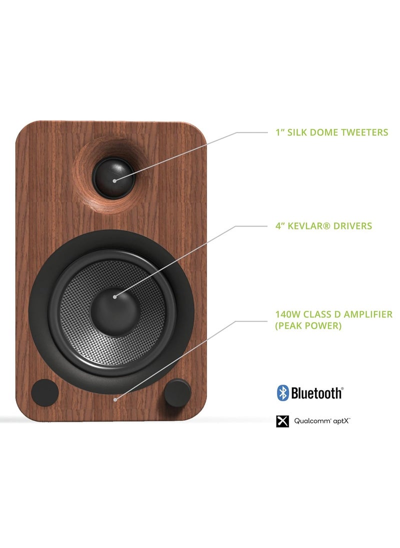 Kanto YU4WALNUT Powered Speakers with Bluetooth and Built-in Phono Preamp | Auto Standby and Startup | Remote Included | 140W Peak Power | Pair | Walnut