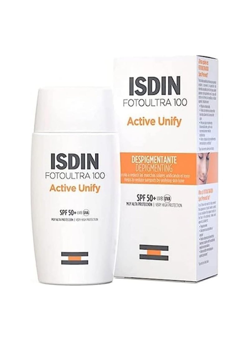 Isdin Fotoultra 50 Active Unify Fusion Fluid Color - SPF 50+ Sunscreen for Sensitive Skin, Even Skin Tone, 50ml for all skin type