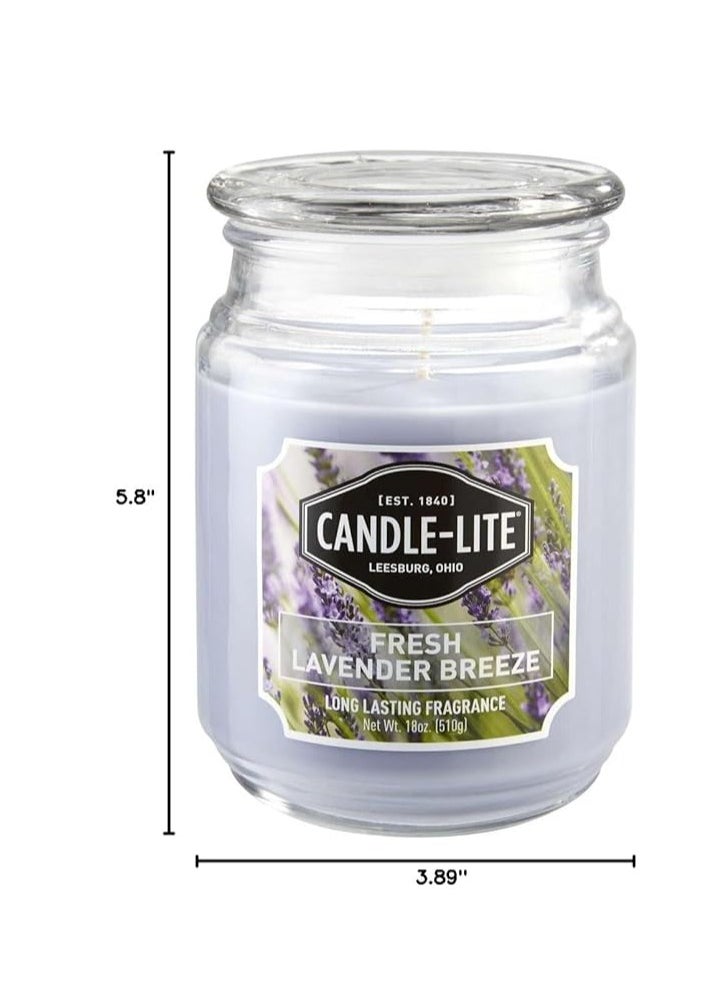 Candle-lite Scented Candles, Fresh Lavender Breeze Fragrance, One 18 oz. Single-Wick Aromatherapy Candle with 110 Hours of Burn Time, Light Lavender Candle