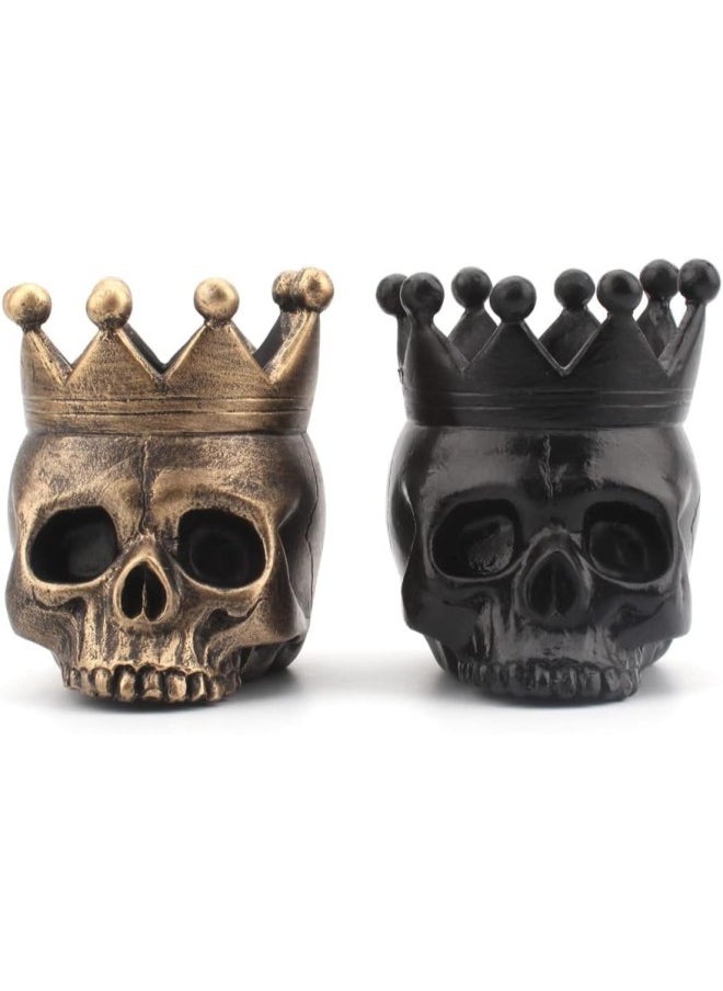 Skull Candle Holder Skeleton Candlestick Holders, Holders Decorative Retro Tea Votive Candle Holders Stand for Party Halloween Spooky Bar Skull Decor (2PCS Black & Bronze)