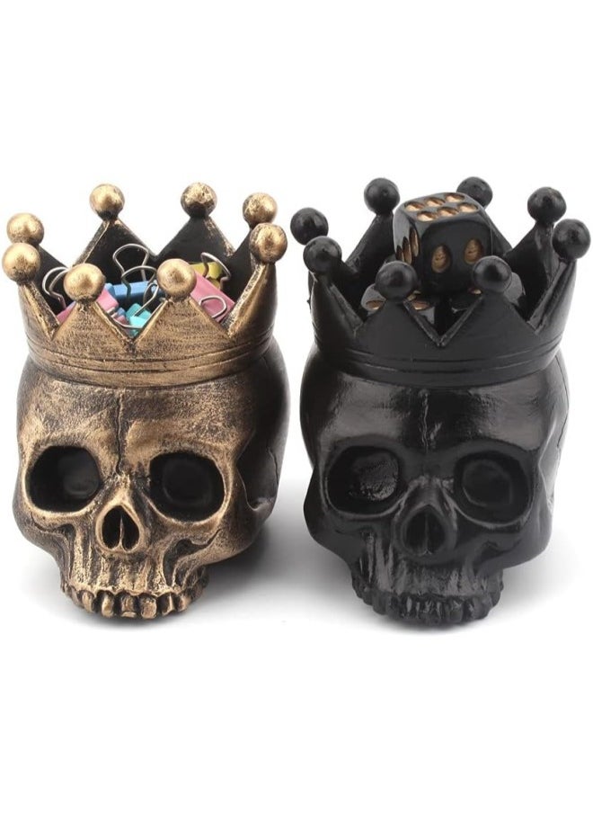 Skull Candle Holder Skeleton Candlestick Holders, Holders Decorative Retro Tea Votive Candle Holders Stand for Party Halloween Spooky Bar Skull Decor (2PCS Black & Bronze)