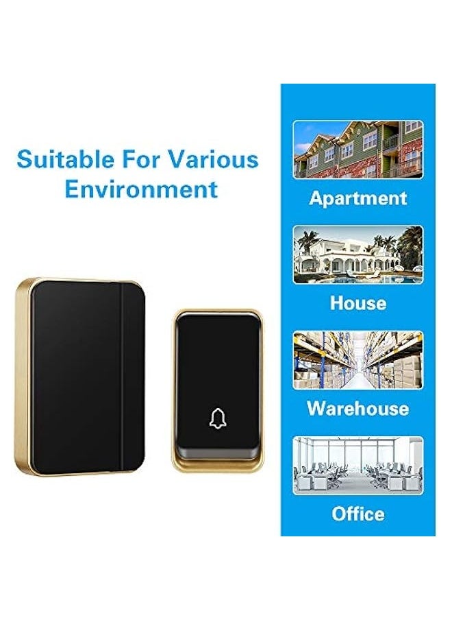 『No Battery Required』 Wireless Doorbell,Waterproof Door Chime Kit with 1 Press Self-Powered Transmitter & 1 Plug-in Receiver,51 Chimes,4 Volume Levels,No Battery Required,Black