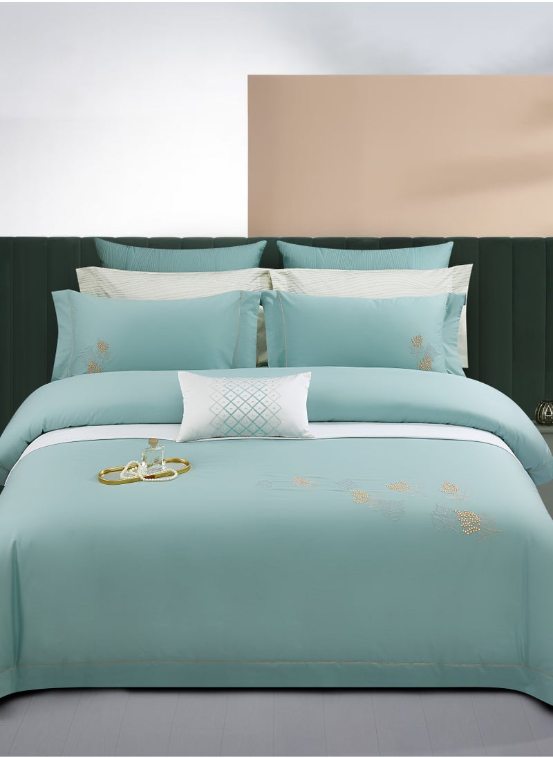 Satin Light Luxury Embroidery Gell Green Blue 200 * 230cm Bed Set of Four Pieces