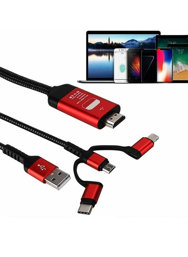 3 in 1 Type C Lighting USB to HDMI Cable and HDTV Plug and Play 1080P HD