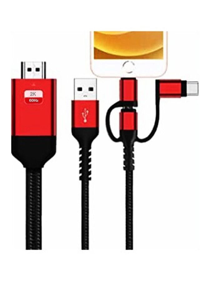 3 in 1 Type C Lighting USB to HDMI Cable and HDTV Plug and Play 1080P HD