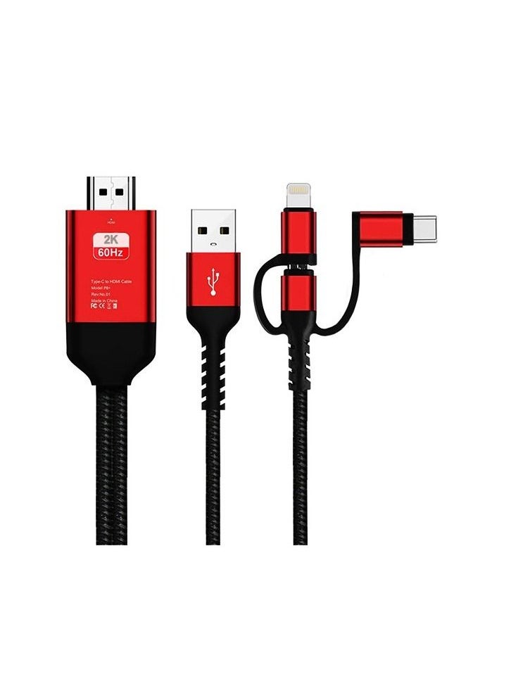 3 in 1 Type C Lighting USB to HDMI Cable and HDTV Plug and Play 1080P HD