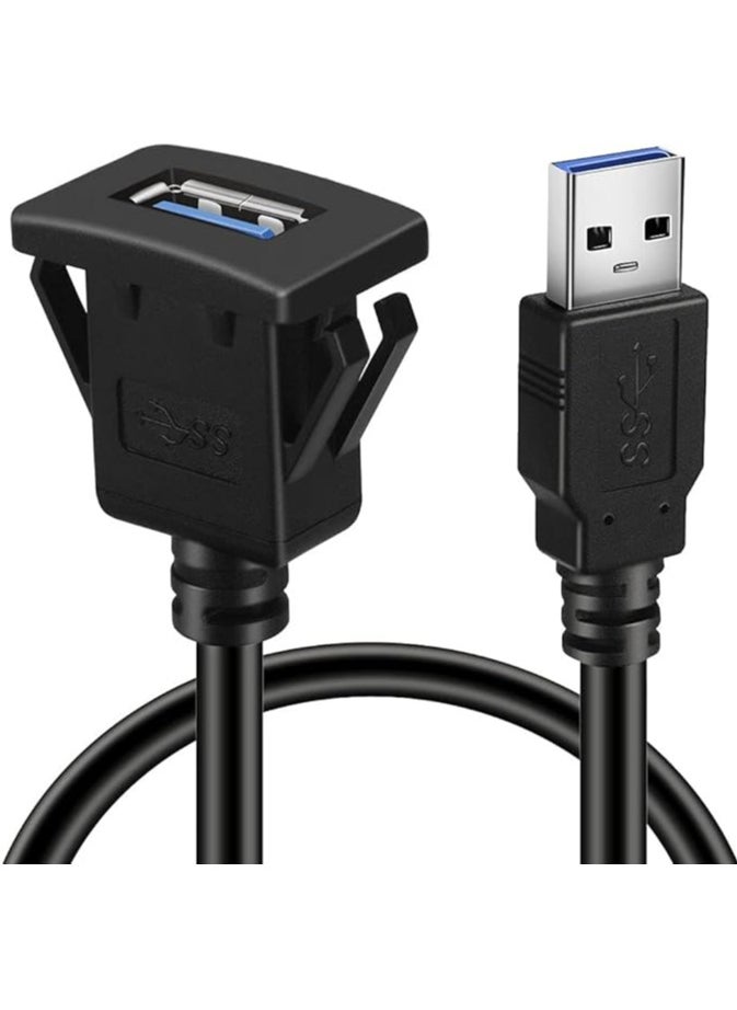 Square Single Port USB 3.0 Panel Flush Mount Extension Cable with Buckle for Car Truck Boat Motorcycle Dashboard 3ft